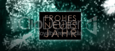 Composite image of glittering frohes neues jahr