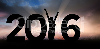 Composite image of cheering female silhouette