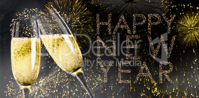 Composite image of champagne glasses clinking