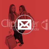 Composite image of two beautiful young women with shopping bags the thumbup