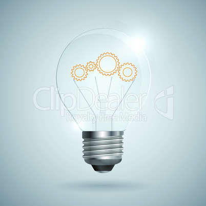 Lightbulb with gear sign on a light background