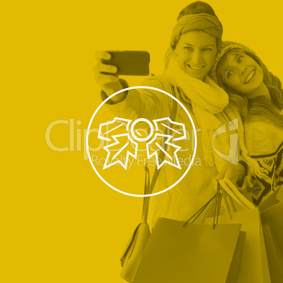 Composite image of smiling women making a selfie