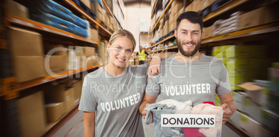 Composite image of portrait of happy man and woman