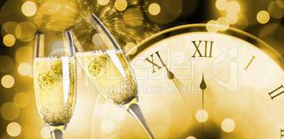 Composite image of champagne glasses clinking