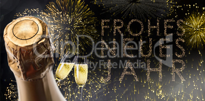 Composite image of champagne glasses clinking