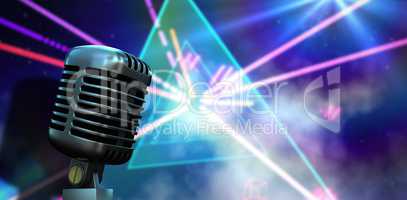 Composite image of digitally generated retro chrome microphone