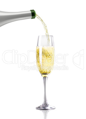 A Champagne bottle pouring