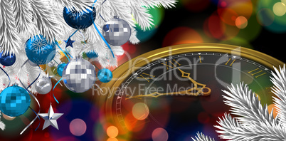 Composite image of christmas tree decorated with golden ornaments