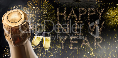 Composite image of champagne glasses clinking