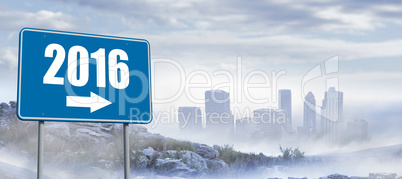 Composite image of blue billboard sign