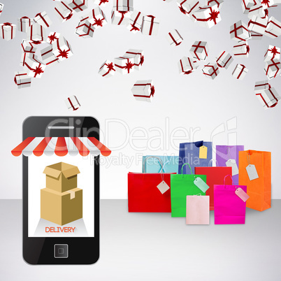 Composite image of delivery app on mobile phone screen