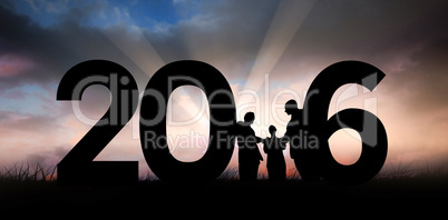 Composite image of silhouettes shaking hands