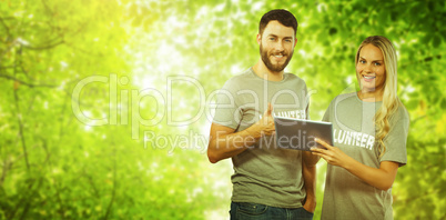 Composite image of portrait of happy man gesturing thumbs up in