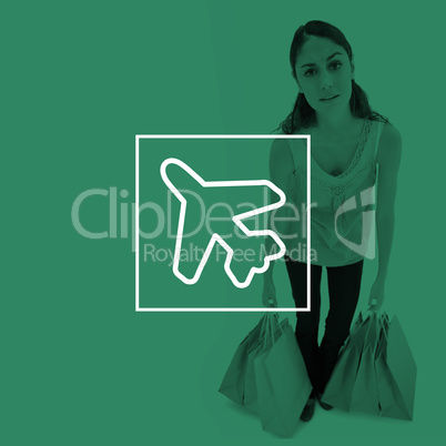 Composite image of portrait of a tired woman posing with shopping bags