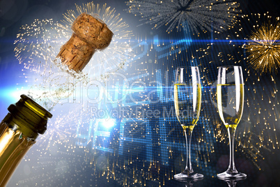 Composite image of close up of champagne cork popping