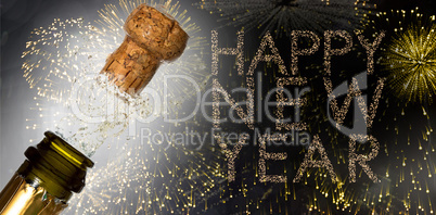 Composite image of close up of champagne cork popping