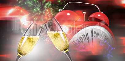 Composite image of champagne glasses clinking