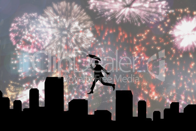 Composite image of businessman with umbrella