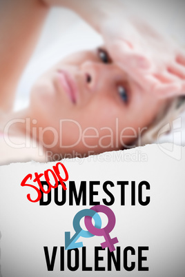 Composite image of sick woman lying on a bed