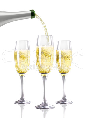 A Champagne bottle pouring