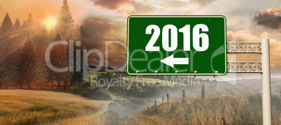 Composite image of green billboard sign