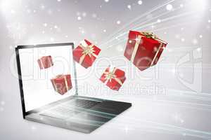 Composite image of red and gold presents