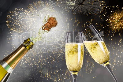 Composite image of champagne popping