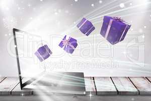 Composite image of purple presents