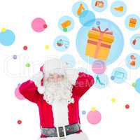 Composite image of stressed santa with his hands on head