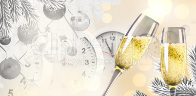 Composite image of champagne glasses clinking