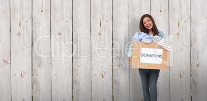 Composite image of portrait of a young woman with clothes donati