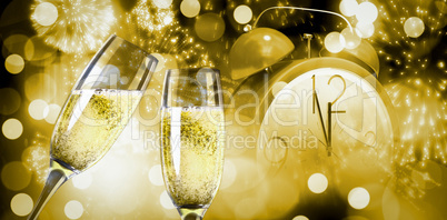 Composite image of champagne glasses clinking