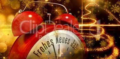Composite image of frohes neues jahr in red alarm clock