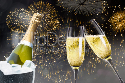 Composite image of champagne glasses clinking