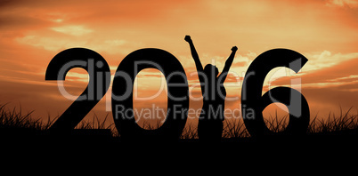 Composite image of cheering female silhouette