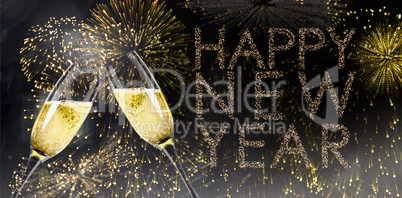 Composite image of champagne glasses clinking