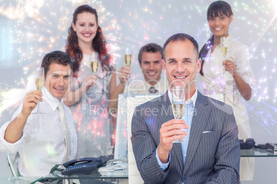 Composite image of successful business coworkers toasting with c Composite image of successful business coworkers toasting with c