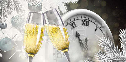 Composite image of champagne glasses clinking