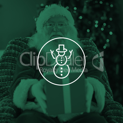 Composite image of santa claus offering a red gift