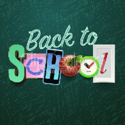 Back to school background with school supplies, collage art craft design, vector illustration.