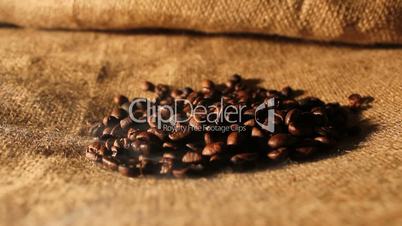 coffee beans on sackcloth with smoke
