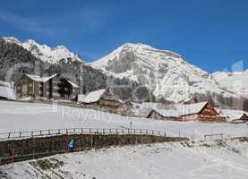 Mountain and traditional architecture in the Swiss Alps