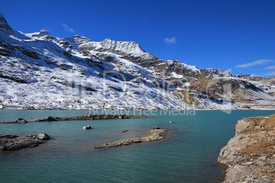 Turquoise Lake Blanc and high mountains