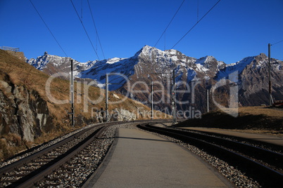 View from Alp Grum, curved track of the Bernina railway