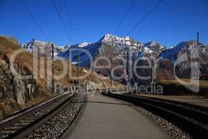 View from Alp Grum, curved track of the Bernina railway