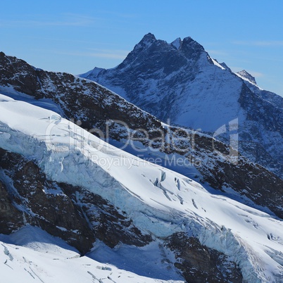High mountain and glacier, view from the Jungfraujoch viewpoint