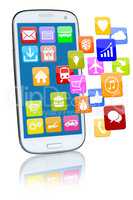 Smartphone oder Handy mit fliegenden Application Apps App