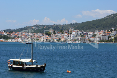 Skiathos Insel Griechenland Panorama Urlaub Reise Boot Meer