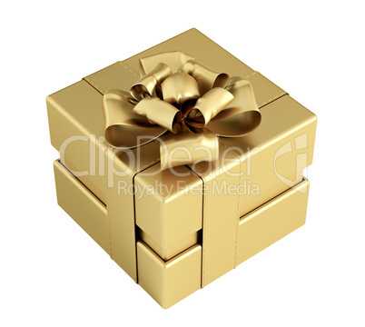 Golden gift box isolated 3d rendering