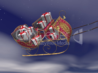 Christmas Santa sleigh full of gifts - 3D render